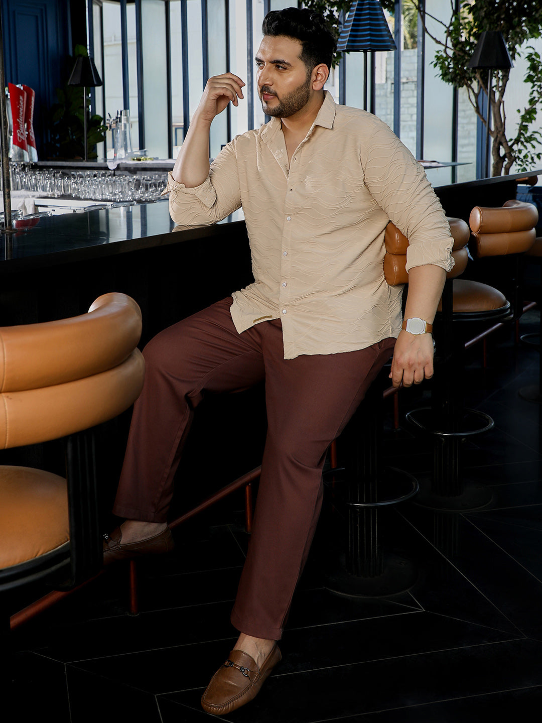 Men Beige Textured Shirt