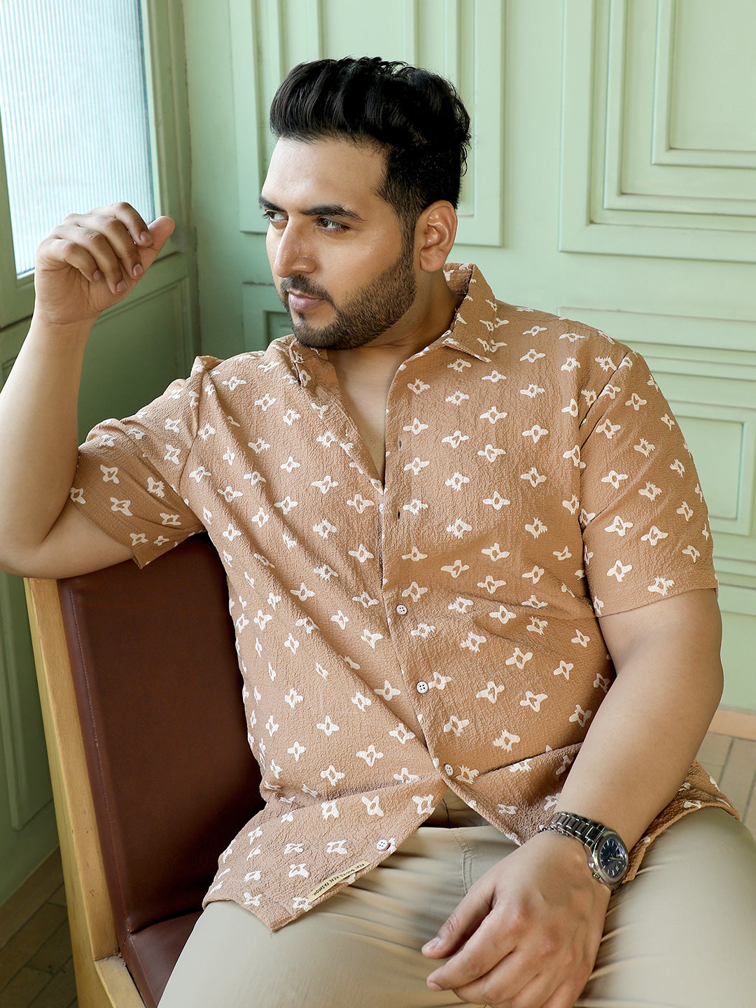 Men Light Brown Geometric Shirt