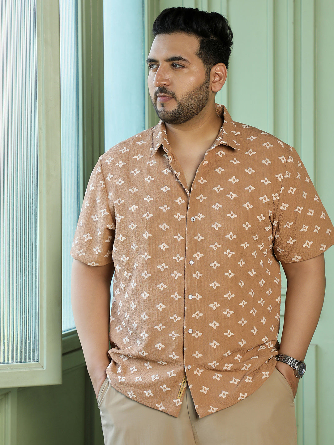 Men Light Brown Geometric Shirt
