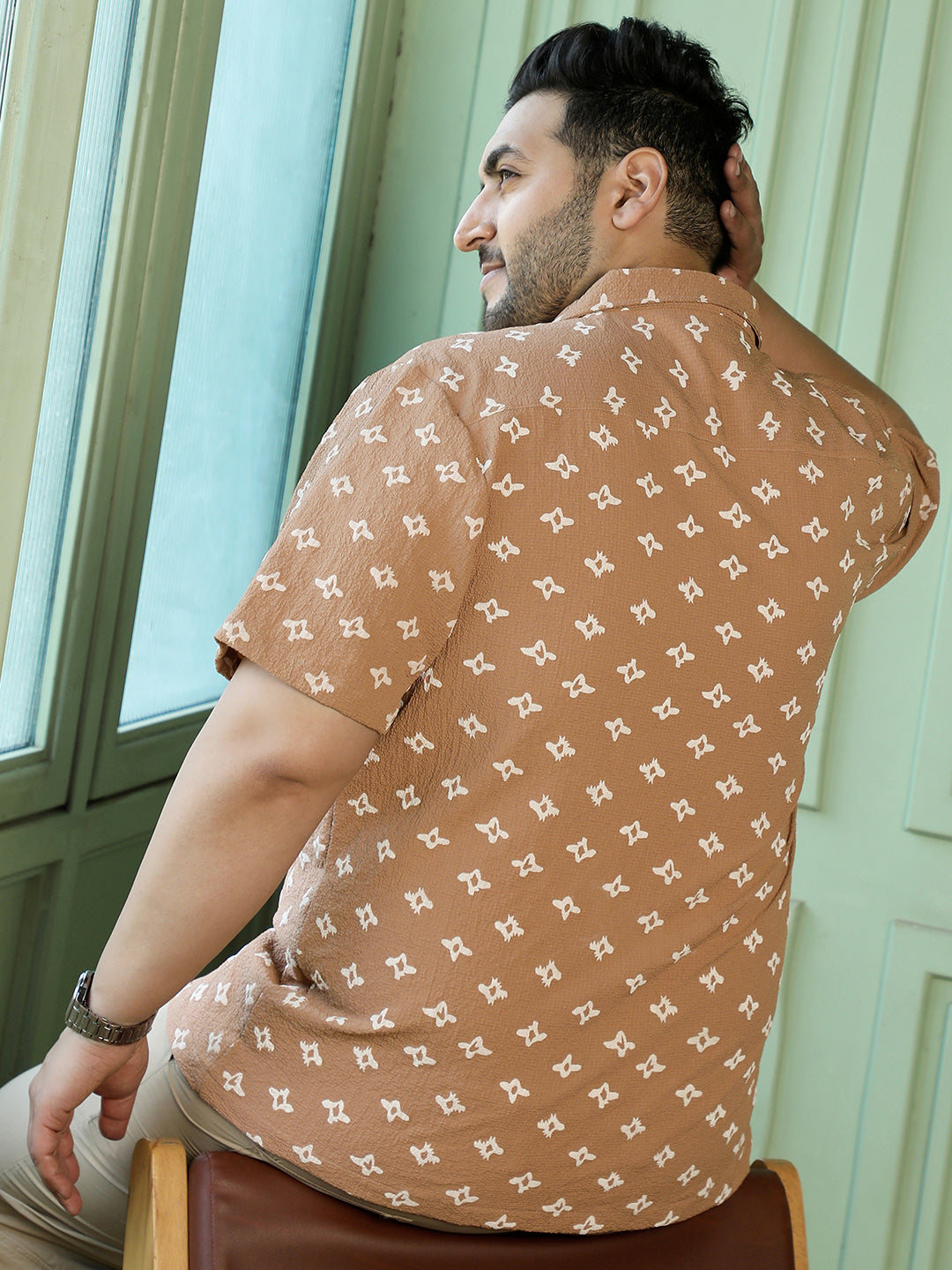 Men Light Brown Geometric Shirt