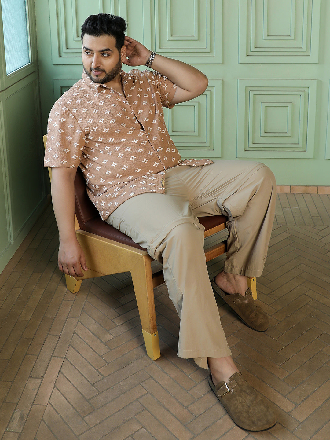 Men Light Brown Geometric Shirt