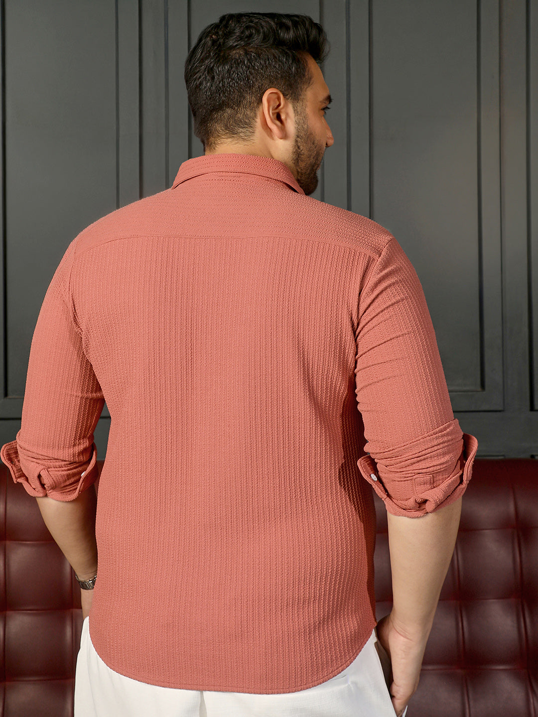 Men Rust Self Design Shirt