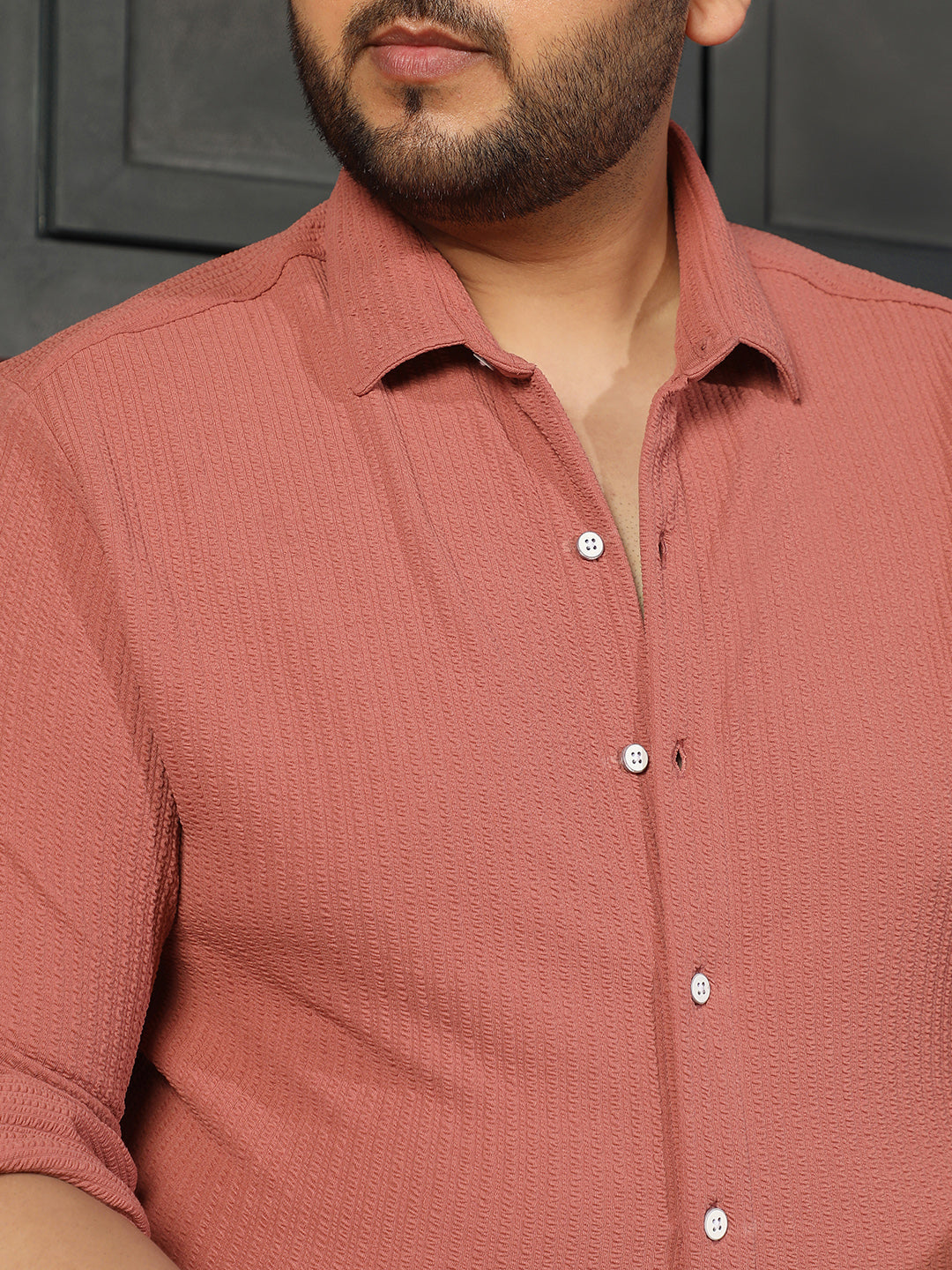 Men Rust Self Design Shirt