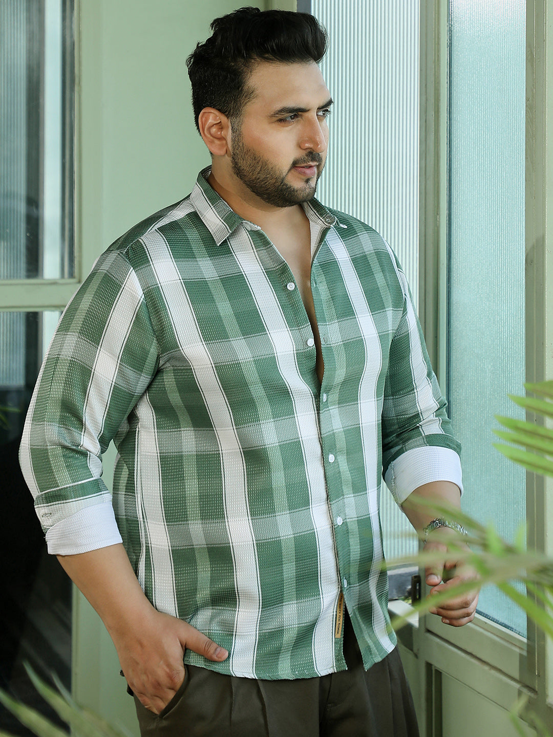 Men Sage Green Tartan Check Shirt