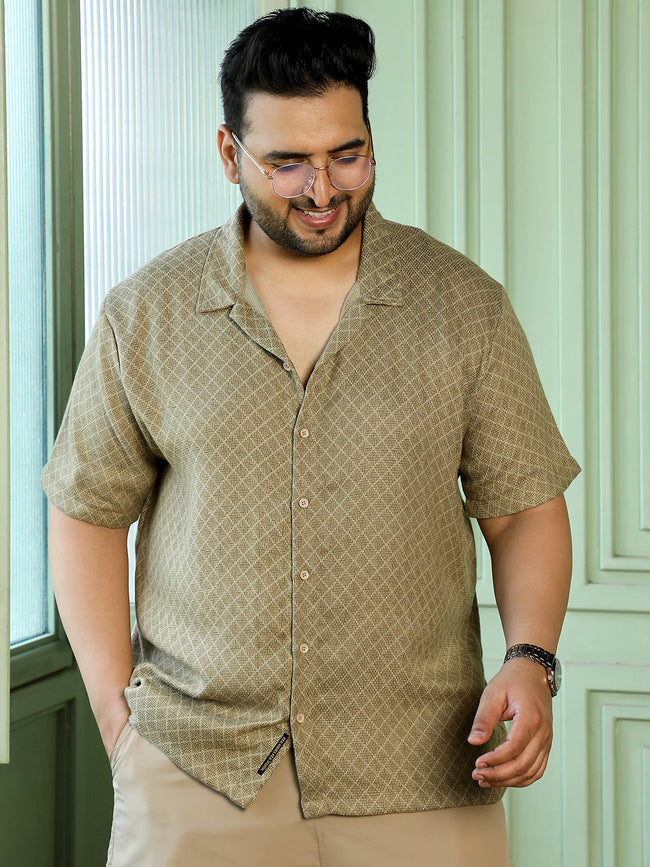 Men Khaki Self Design Shirt