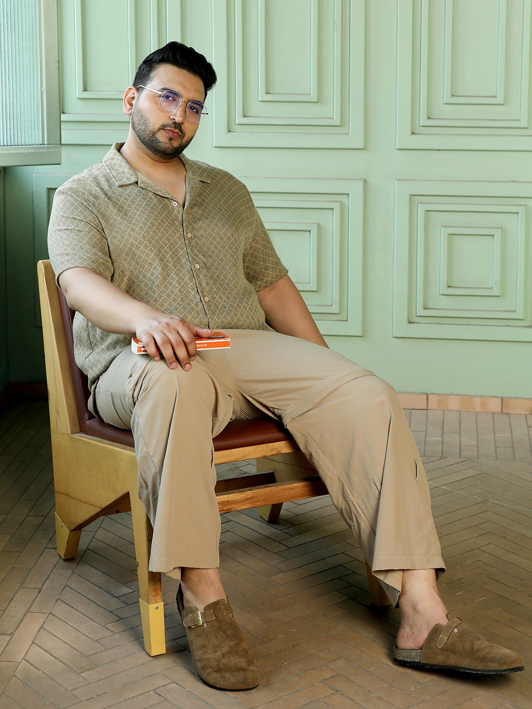 Men Khaki Self Design Shirt