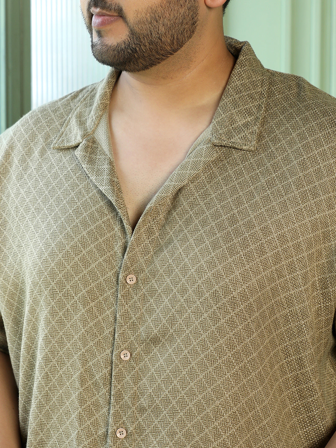 Men Khaki Self Design Shirt