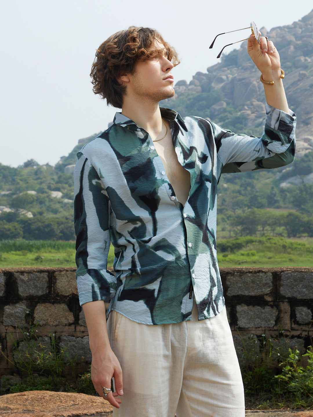 Men Cotton Blend Printed Shirt