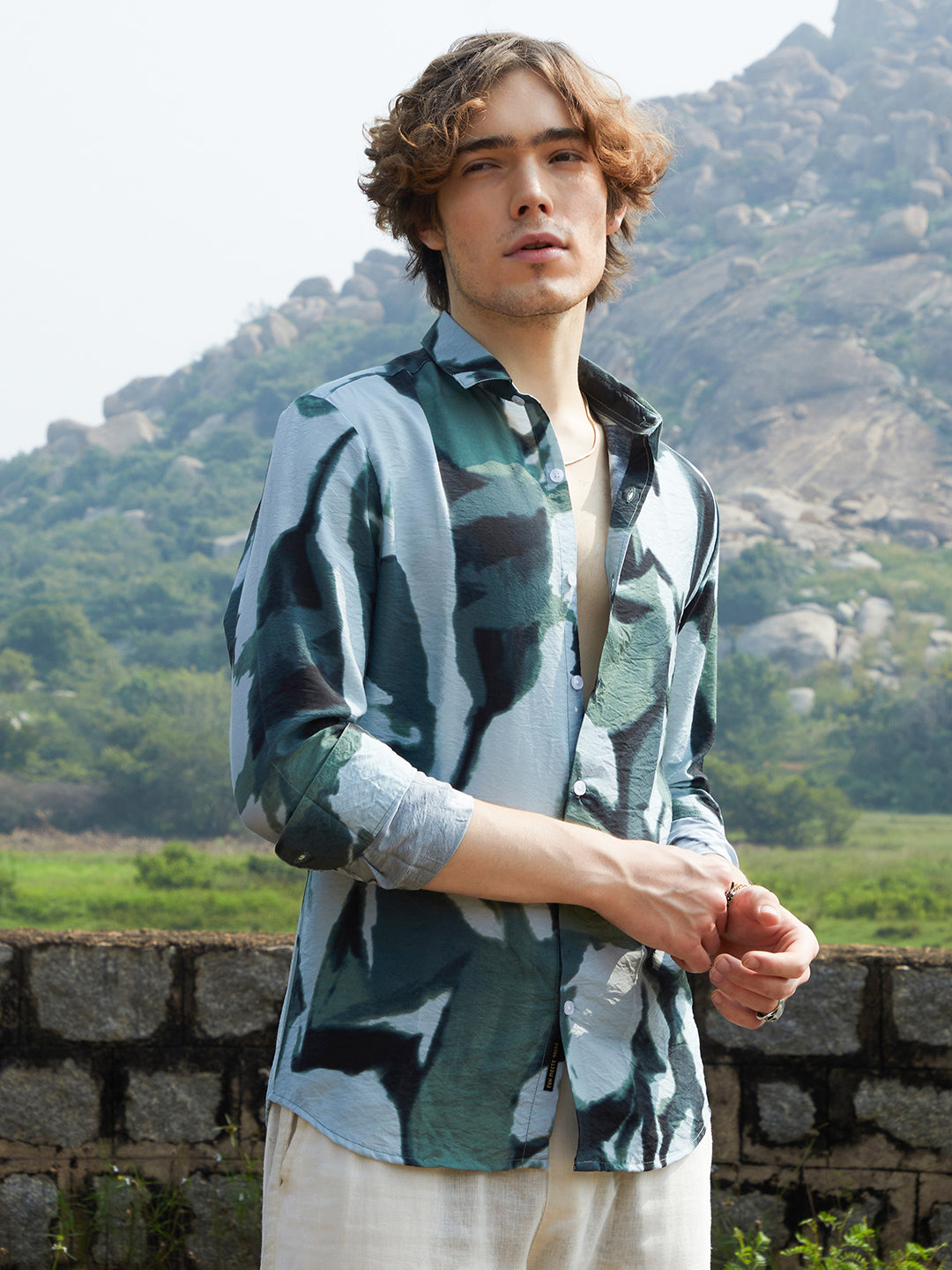 Men Cotton Blend Printed Shirt