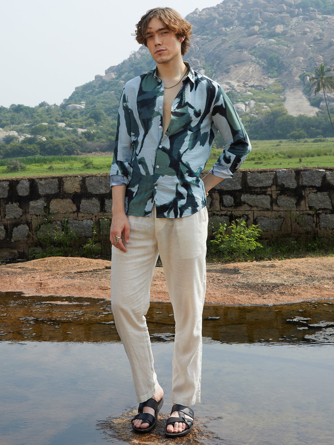 Men Cotton Blend Printed Shirt