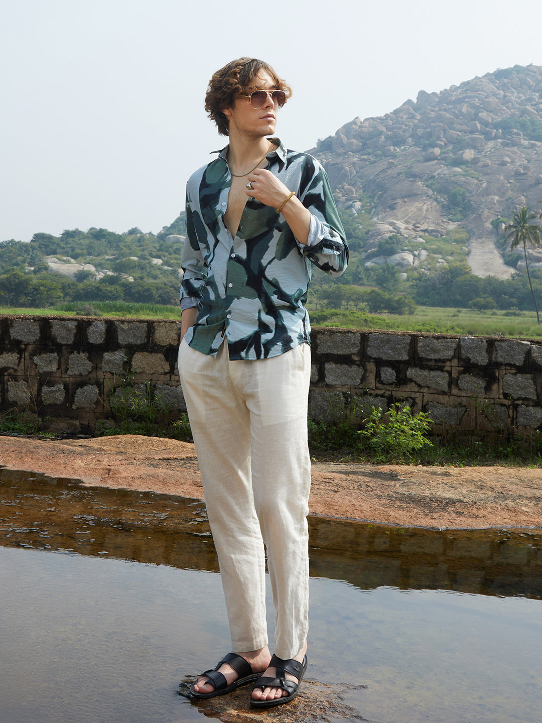 Men Cotton Blend Printed Shirt
