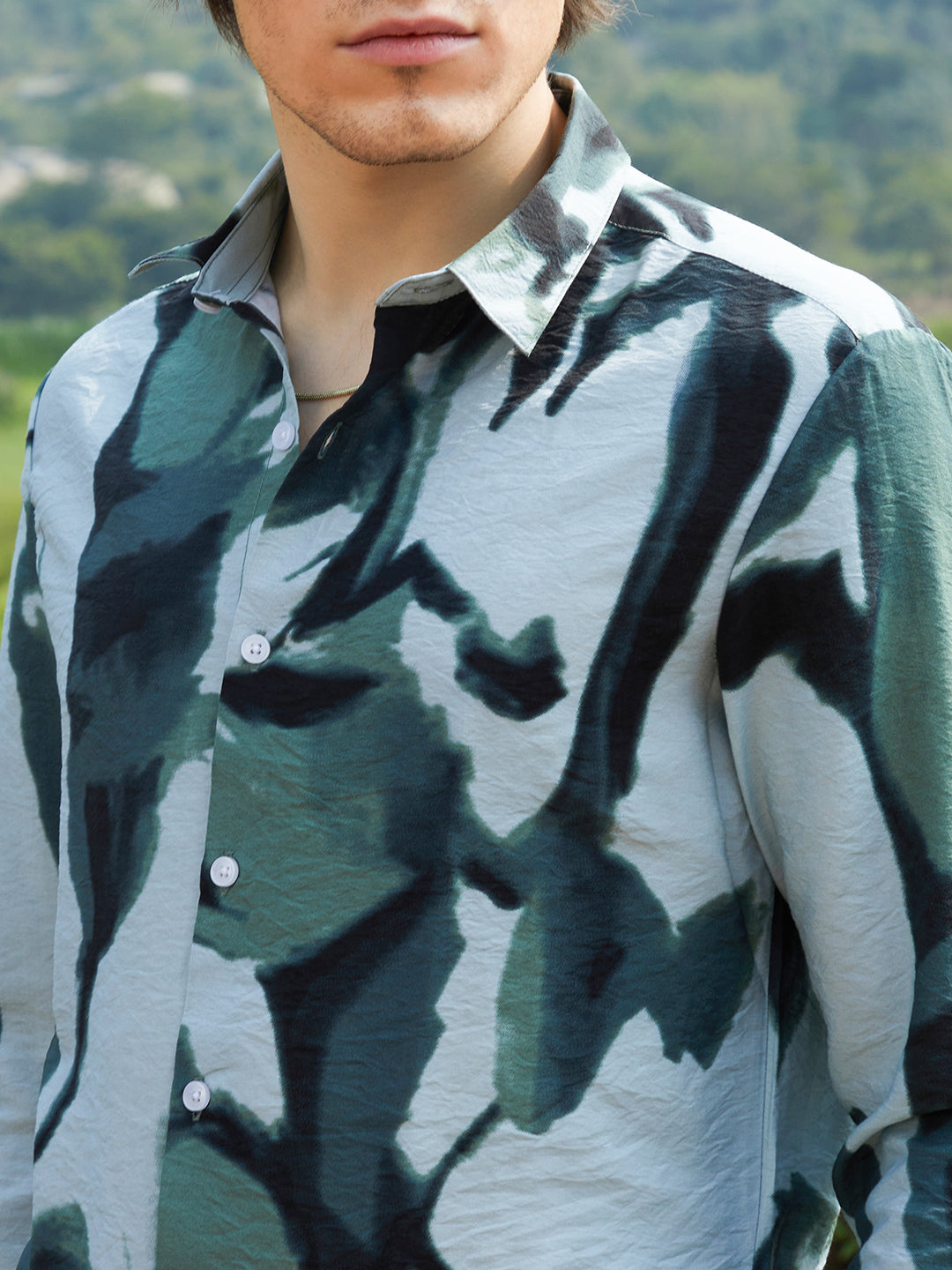 Men Cotton Blend Printed Shirt