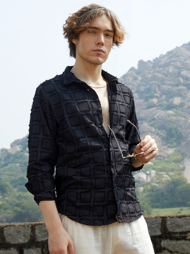 Men Onyx Black Cubic-Tassel Shirt