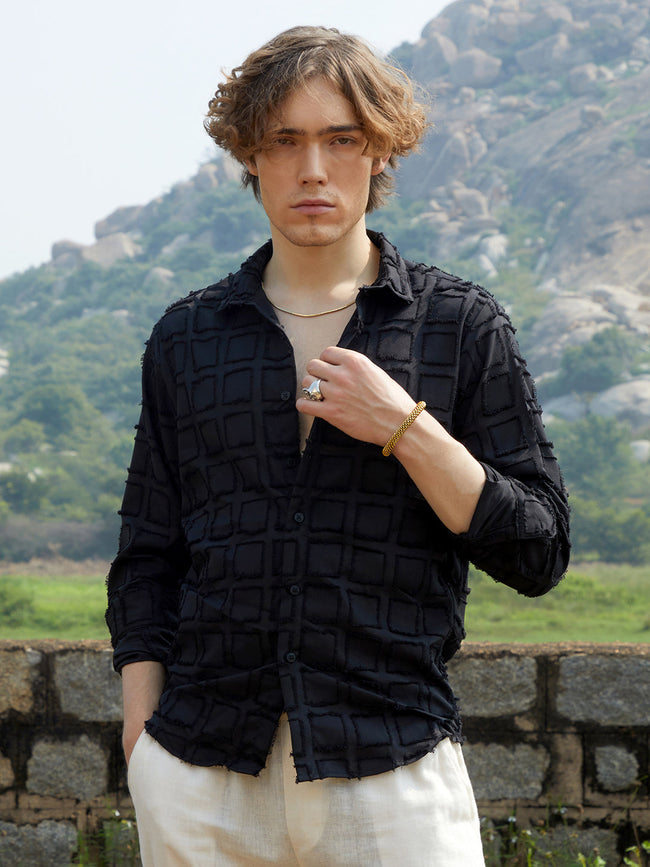 Men Onyx Black Cubic-Tassel Shirt