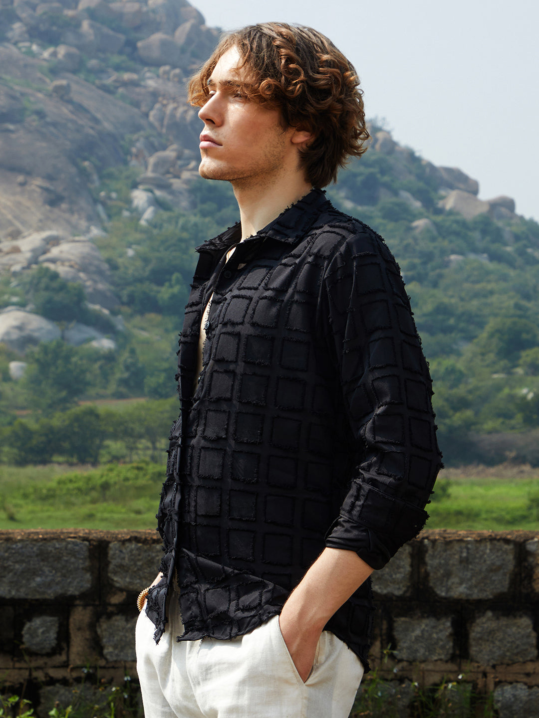 Men Onyx Black Cubic-Tassel Shirt