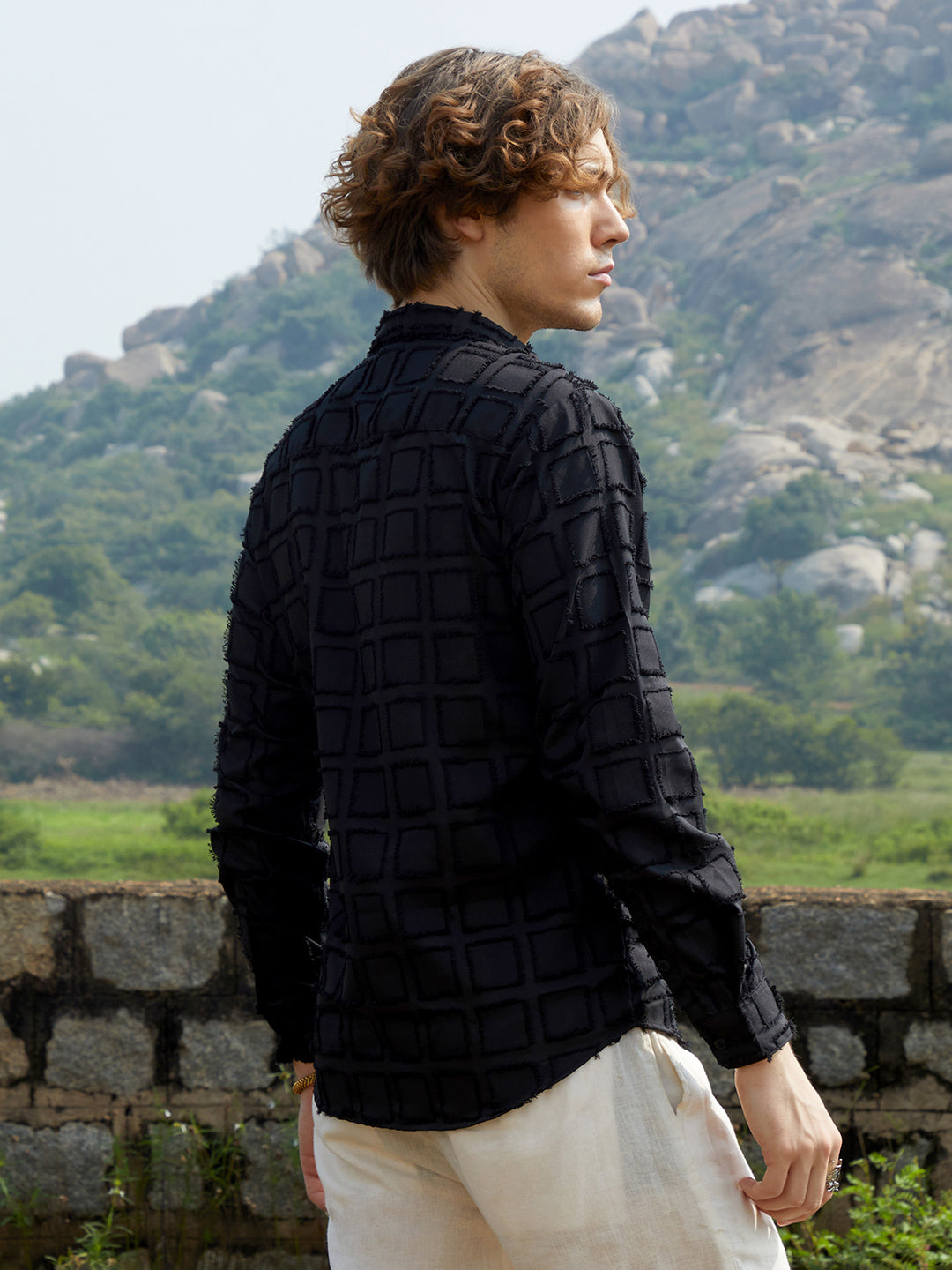 Men Onyx Black Cubic-Tassel Shirt