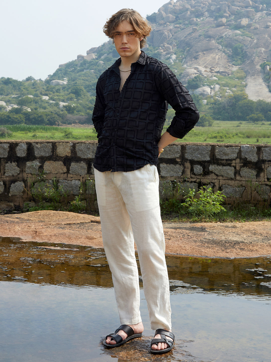 Men Onyx Black Cubic-Tassel Shirt