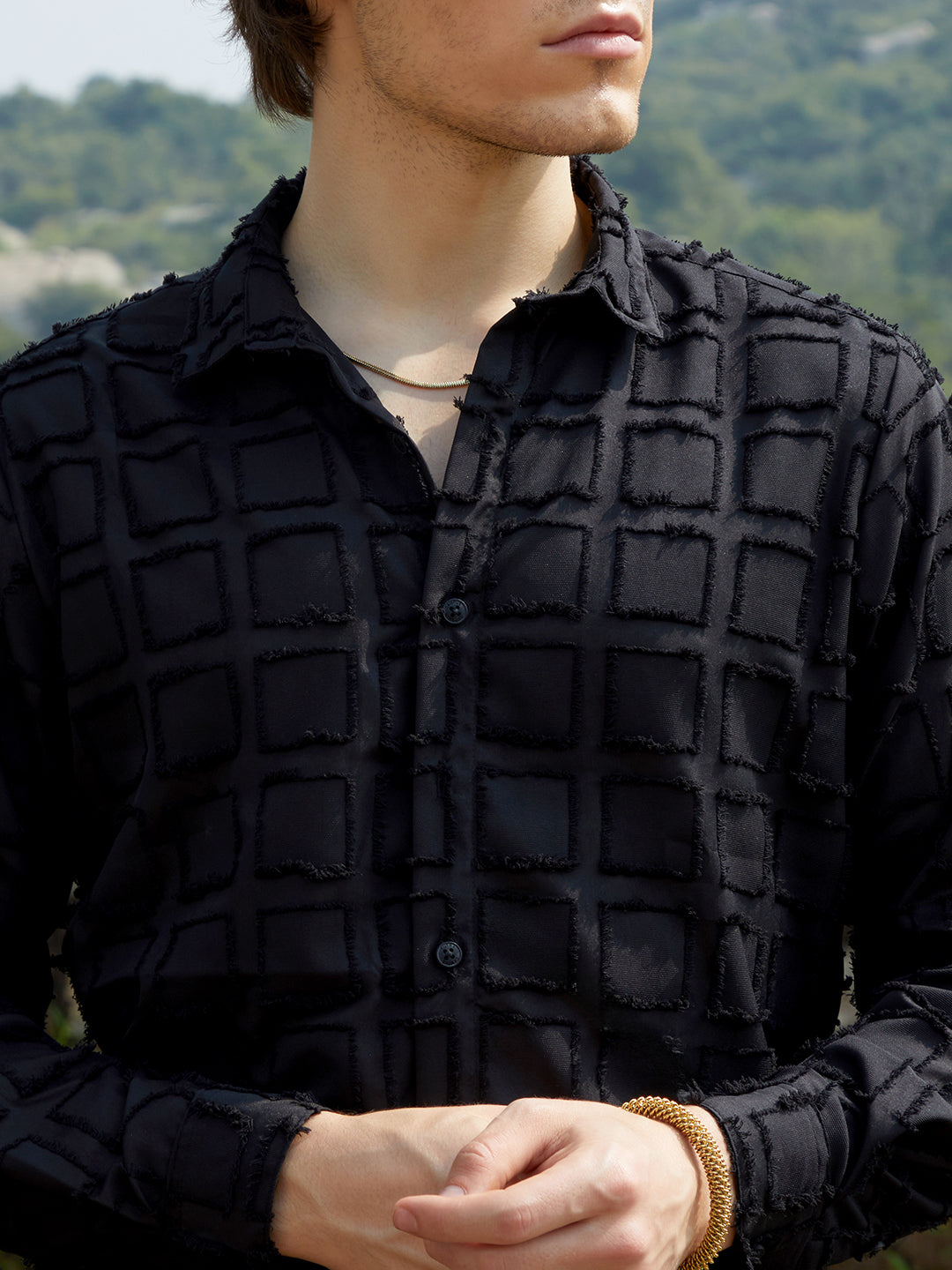 Men Onyx Black Cubic-Tassel Shirt