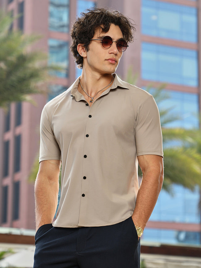 Men Sand Beige Seamless Waffle Shirt