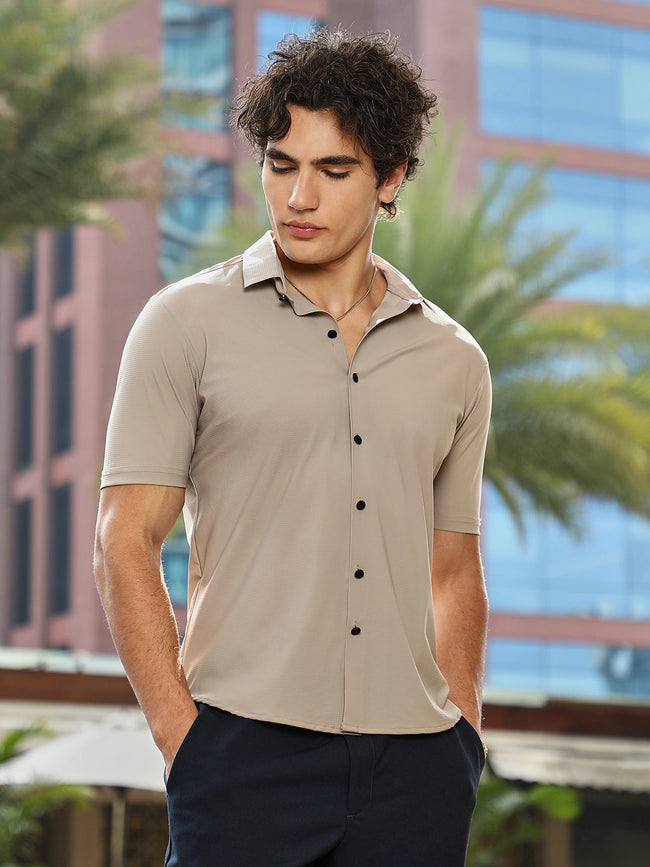 Men Sand Beige Seamless Waffle Shirt