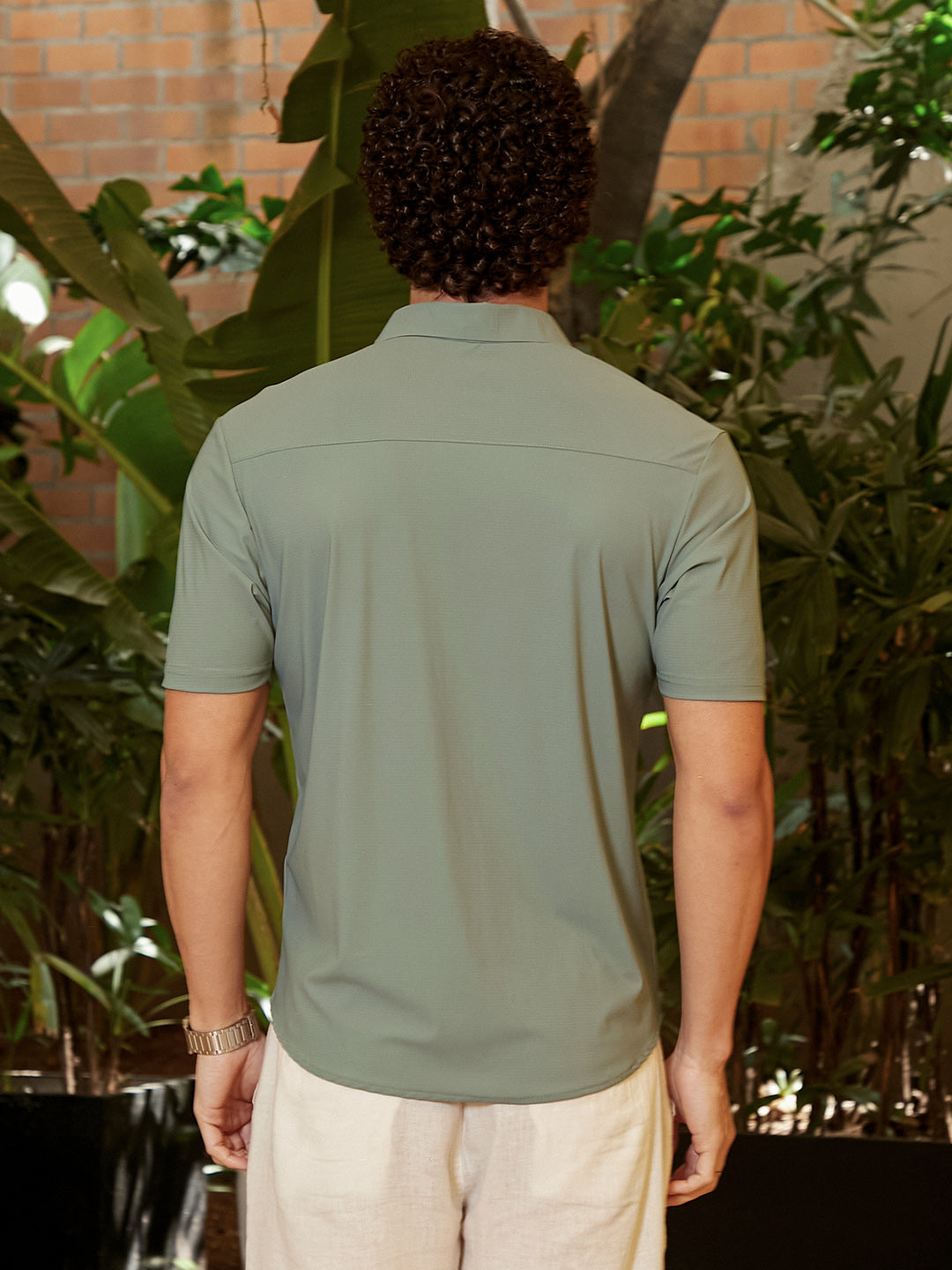 Men Sage Green Seamless Waffle Shirt