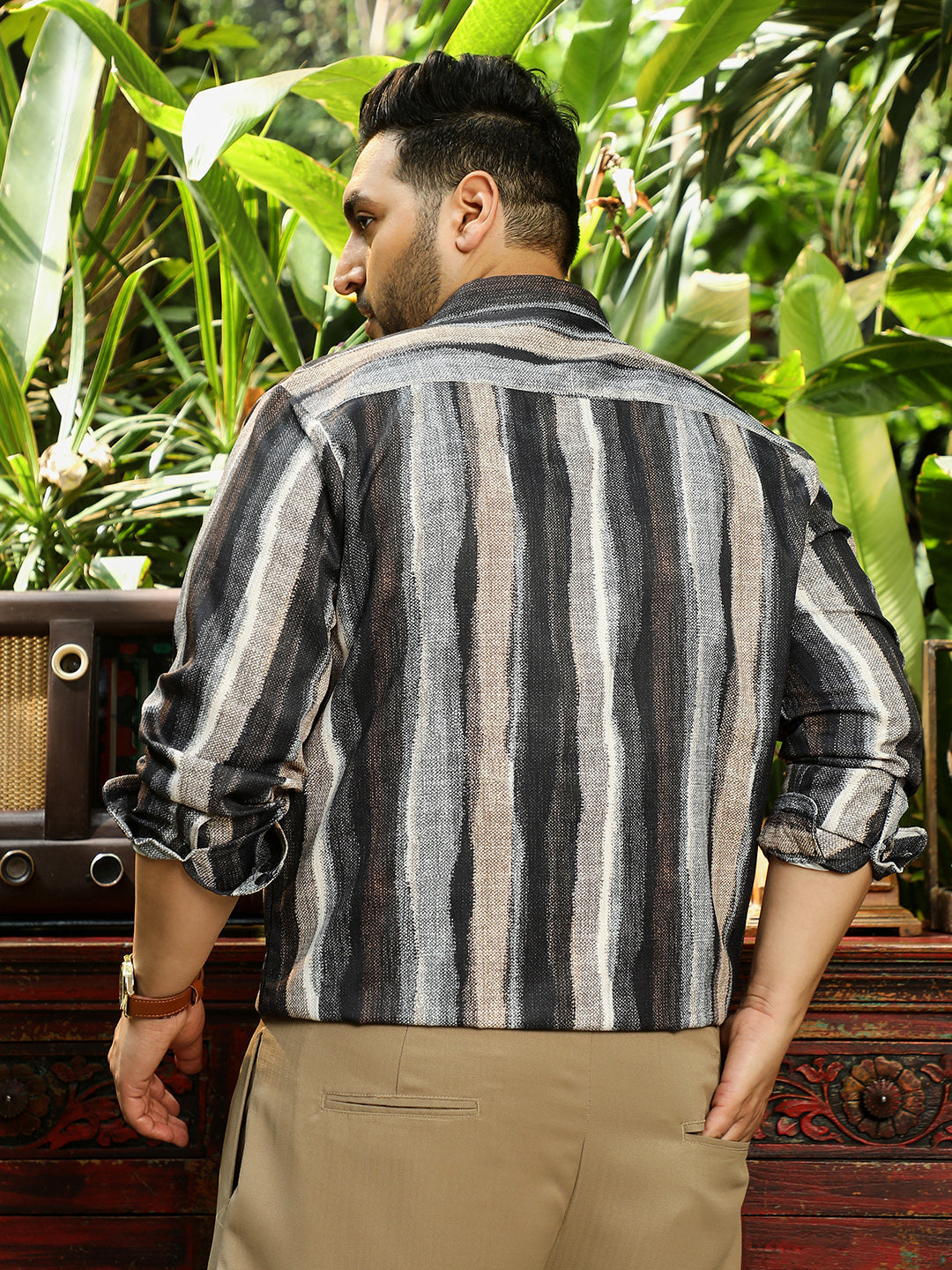 Men Black Stripes Shirt