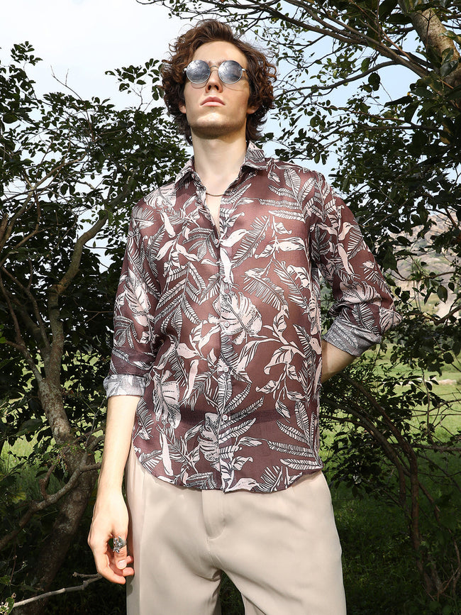 Men Chocolate Brown Canopy Imprint Shirt