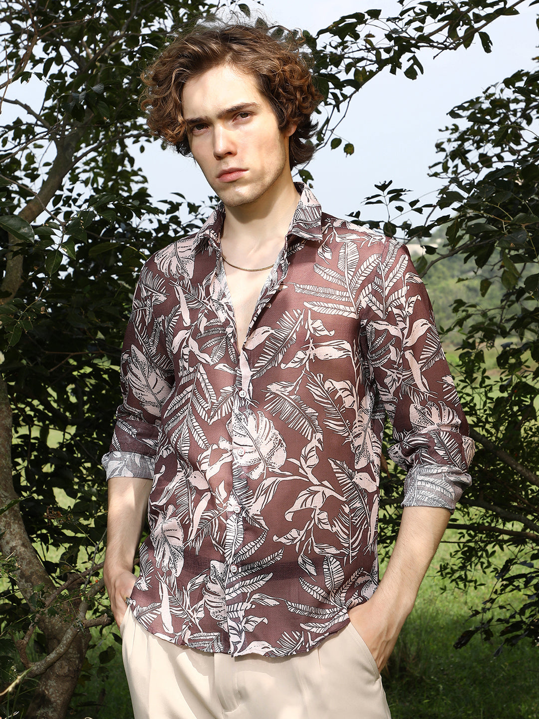 Men Chocolate Brown Canopy Imprint Shirt