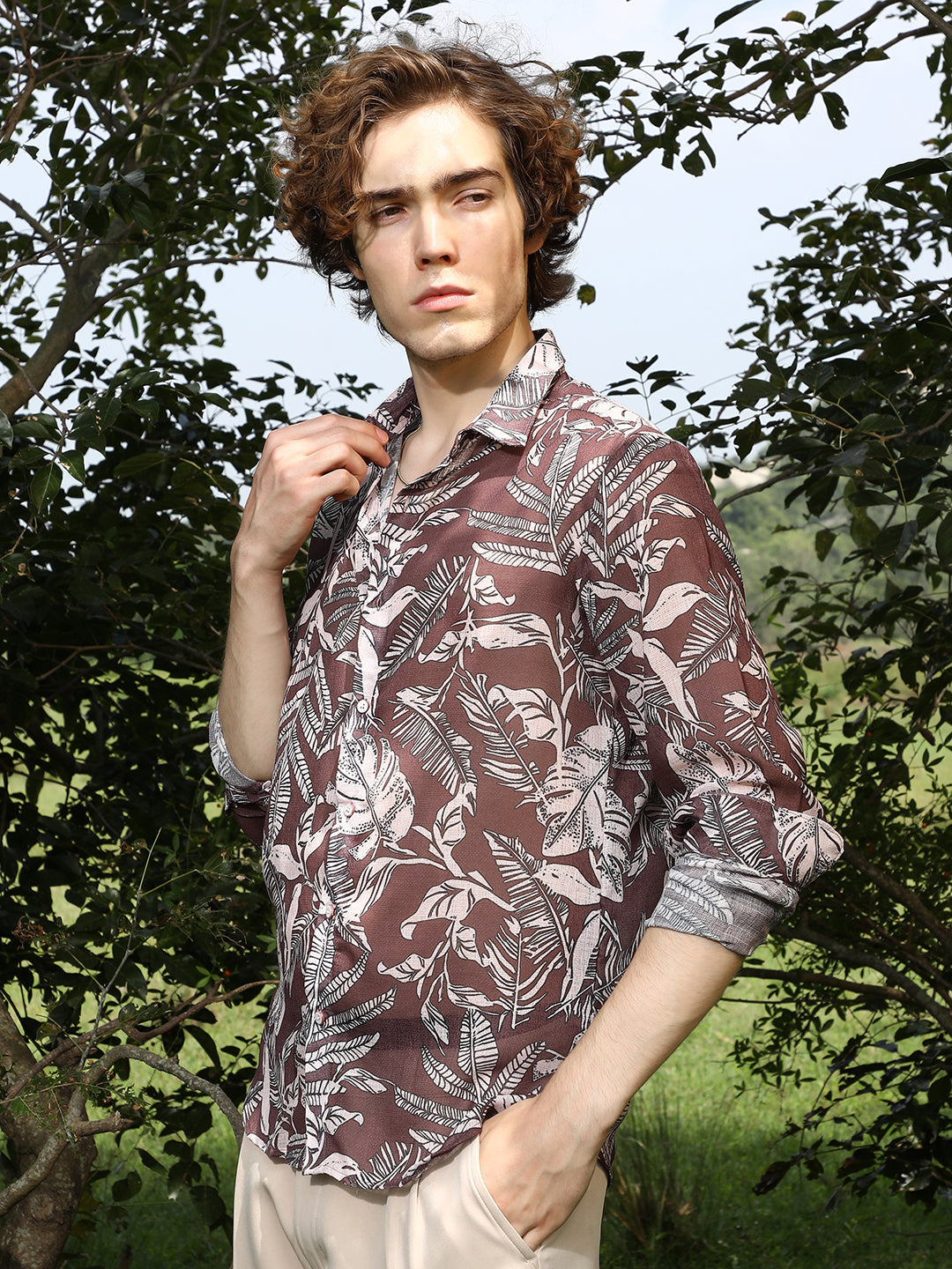 Men Chocolate Brown Canopy Imprint Shirt