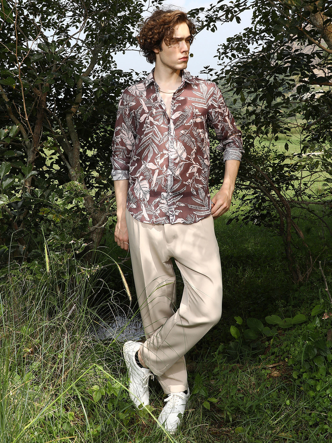 Men Chocolate Brown Canopy Imprint Shirt