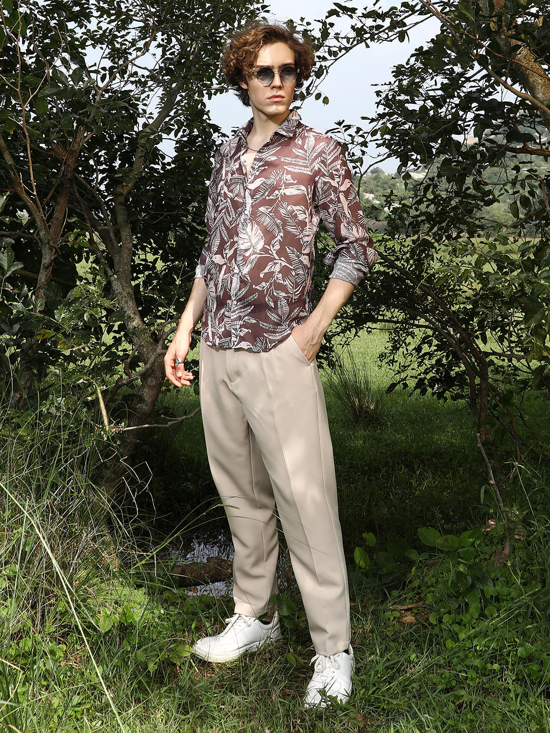 Men Chocolate Brown Canopy Imprint Shirt