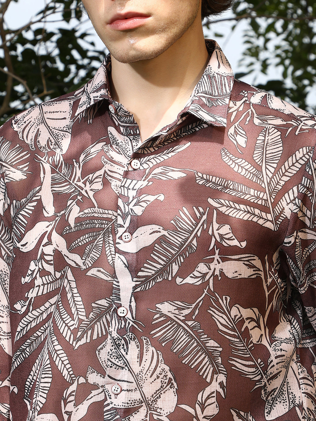 Men Chocolate Brown Canopy Imprint Shirt