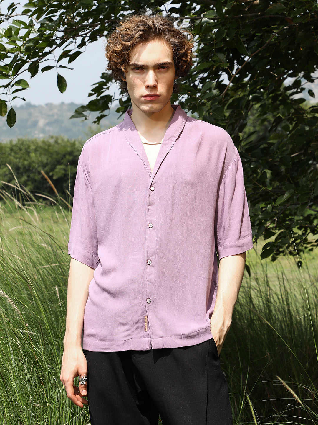 Men Mauve Purple Solid Breezy Shirt