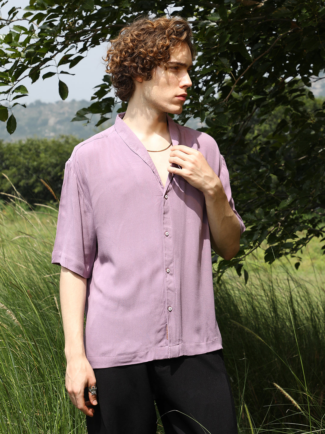 Men Mauve Purple Solid Breezy Shirt