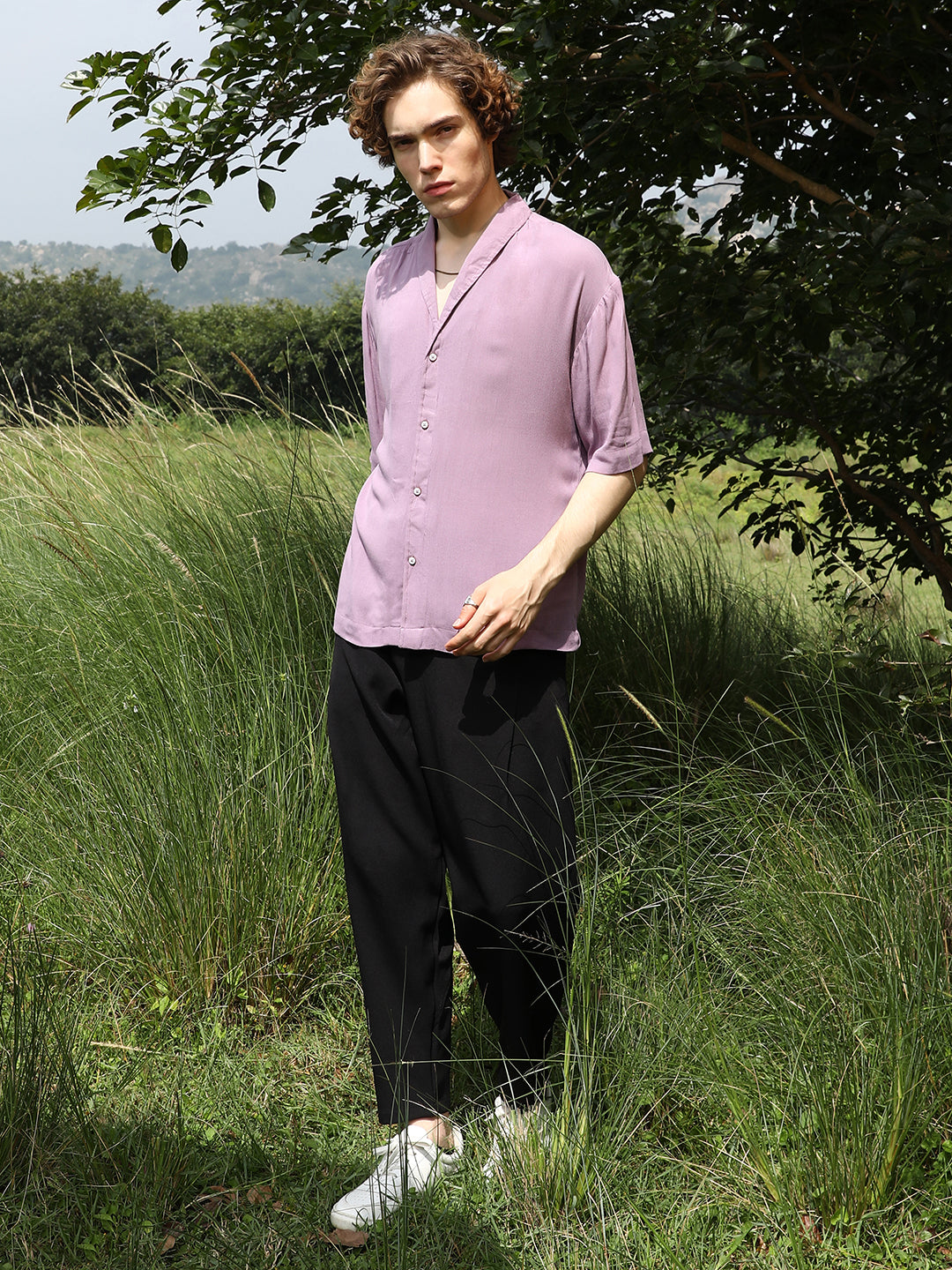 Men Mauve Purple Solid Breezy Shirt