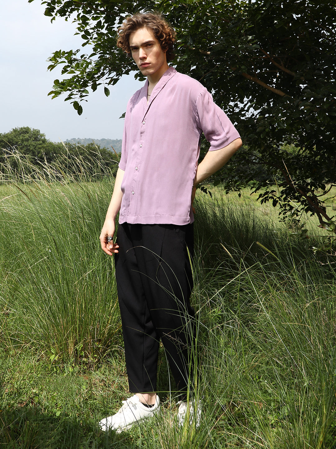 Men Mauve Purple Solid Breezy Shirt