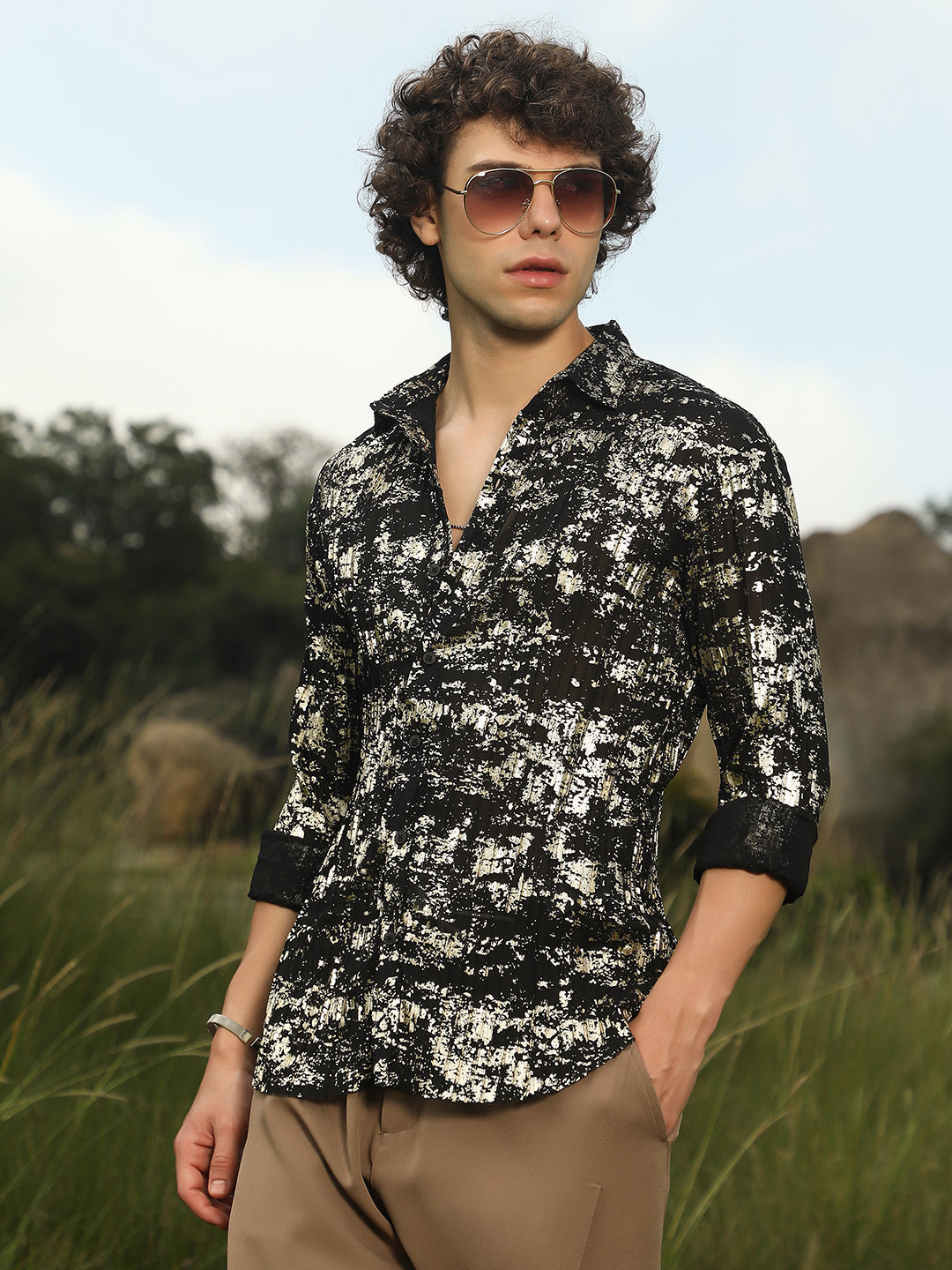 Men Man Made Fabric Regular Printed Shirt