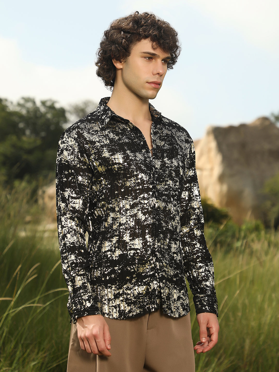 Men Man Made Fabric Regular Printed Shirt