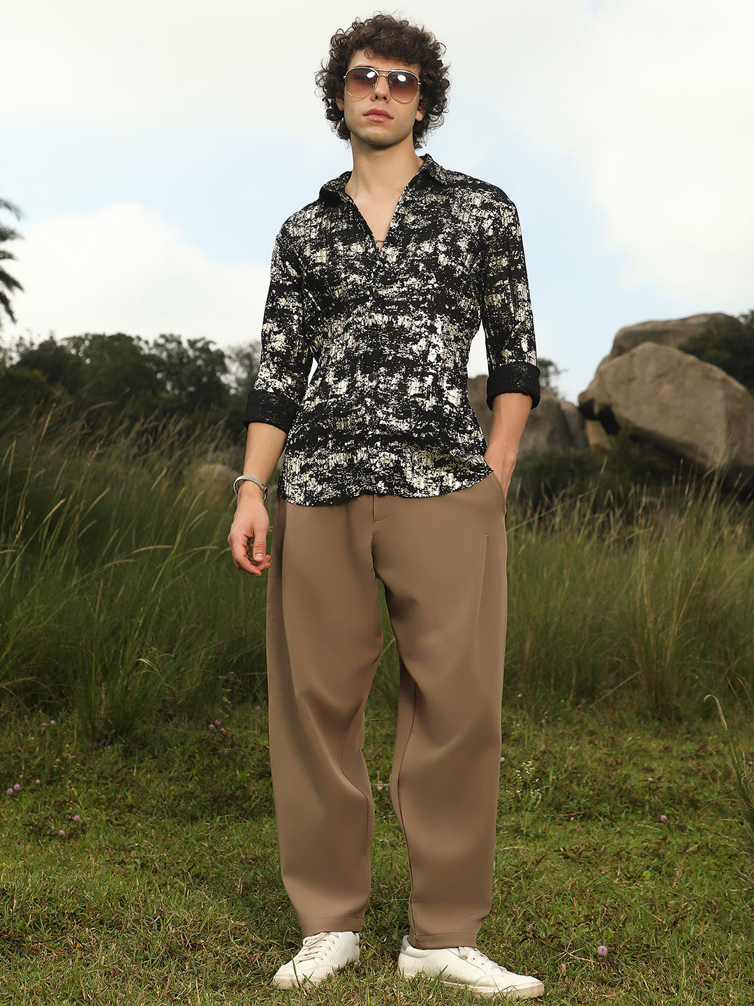 Men Man Made Fabric Regular Printed Shirt