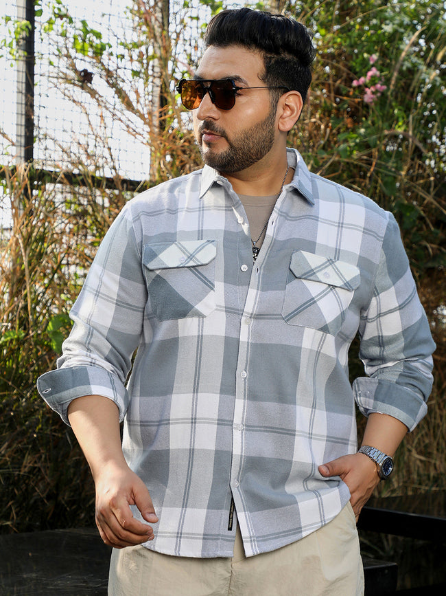 Men Grey Tartan Check Shirt