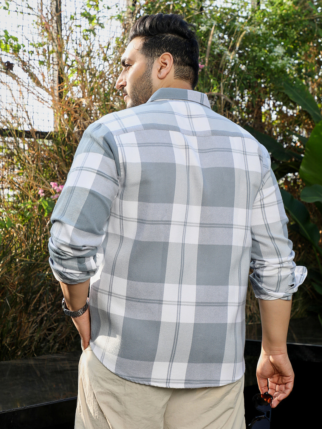 Men Grey Tartan Check Shirt