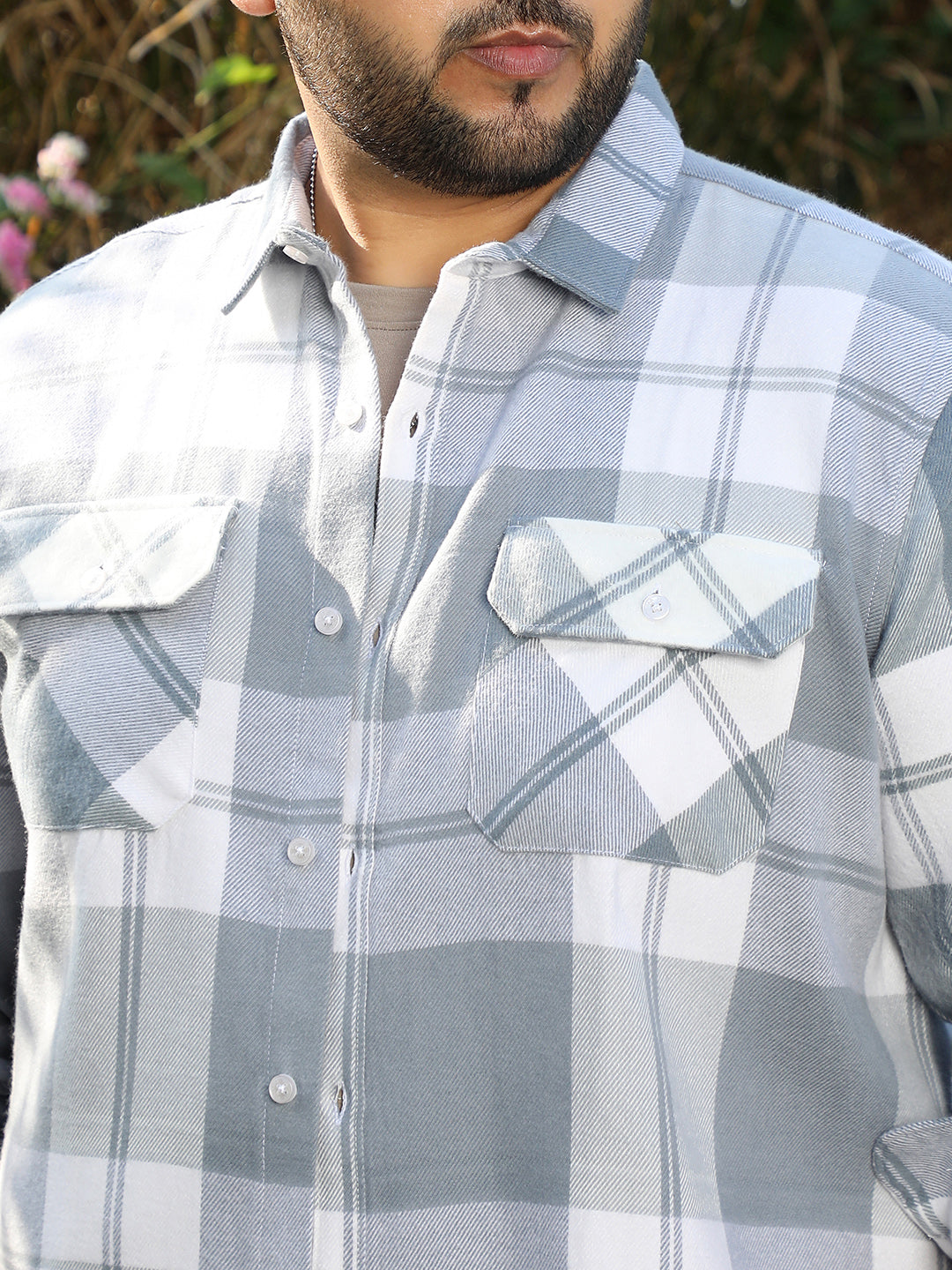 Men Grey Tartan Check Shirt