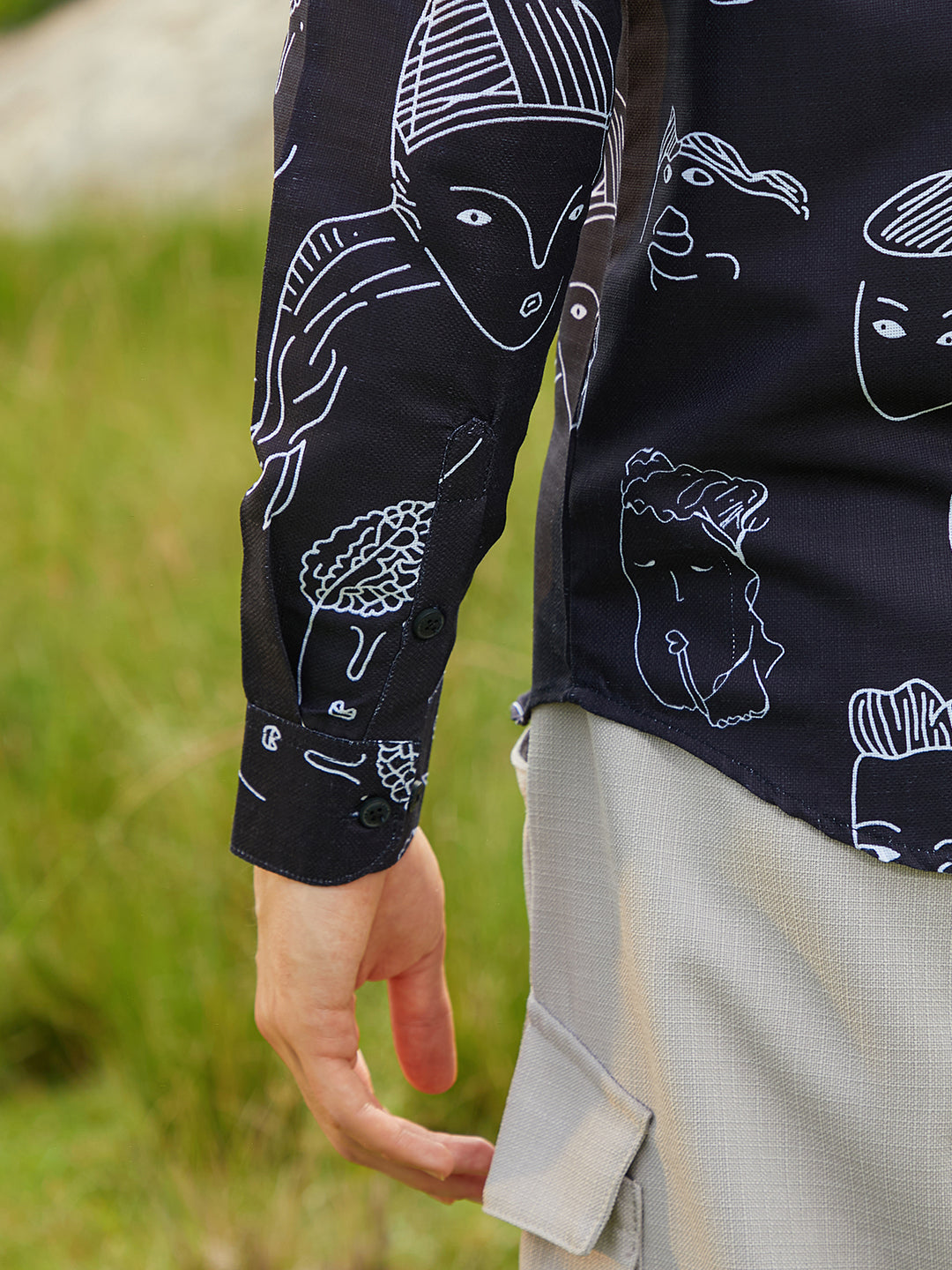 Men Midnight Black Doodle Face Shirt