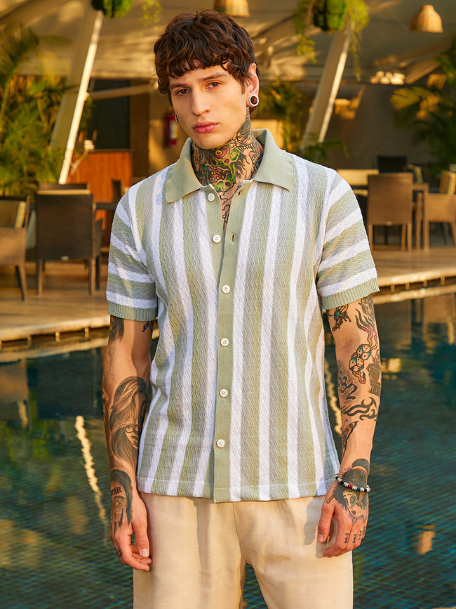 Men Cloud Grey Panel-Knit Polo Shirt