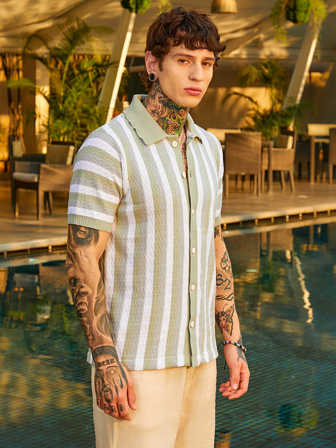 Men Cloud Grey Panel-Knit Polo Shirt