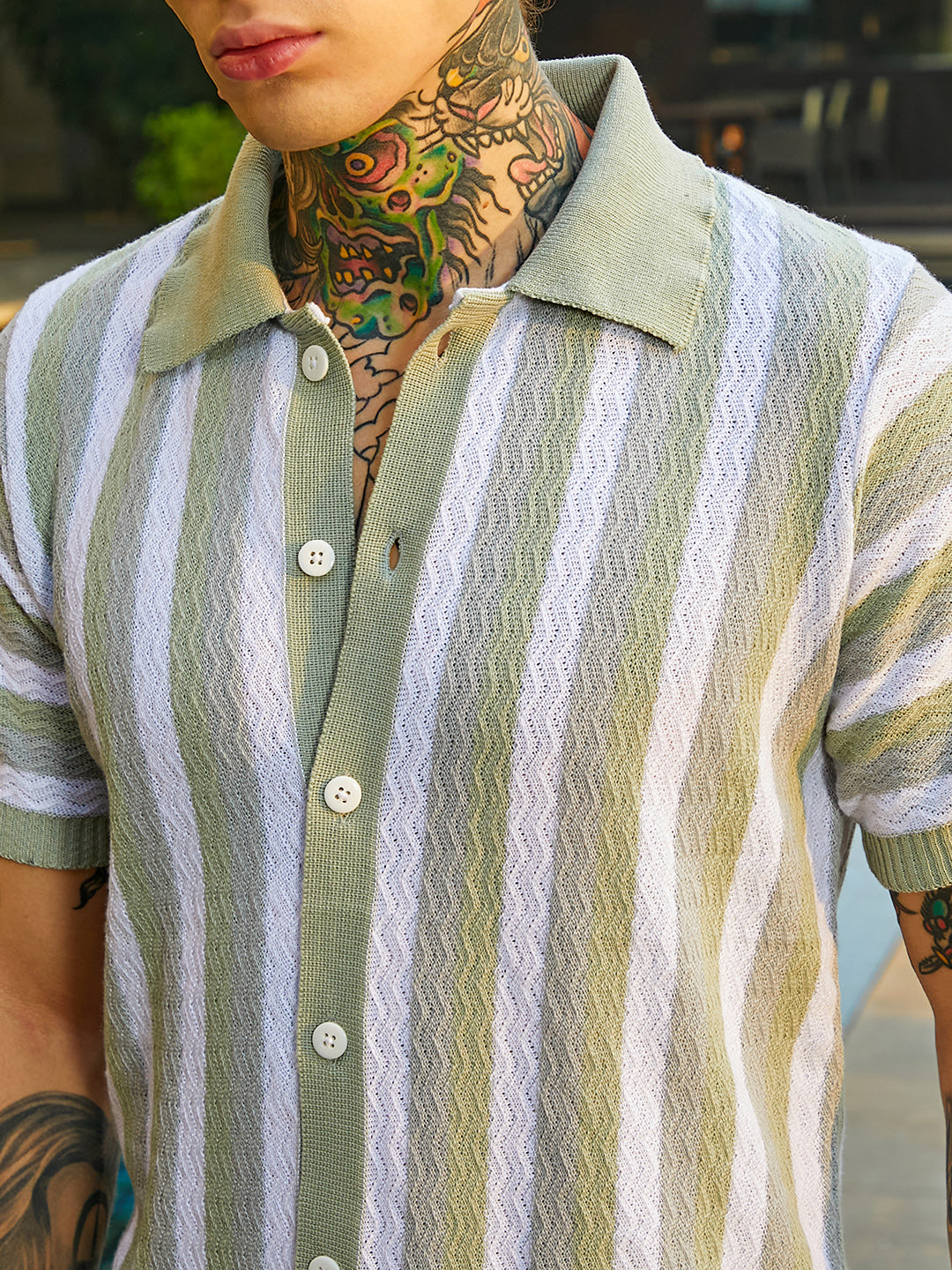 Men Cloud Grey Panel-Knit Polo Shirt
