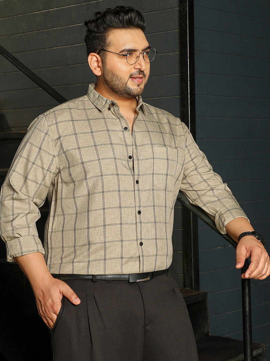 Men Beige Checks Shirt