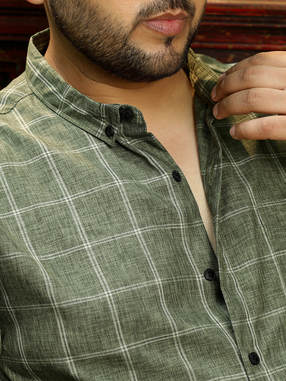 Men Olive Graph Check Shirt