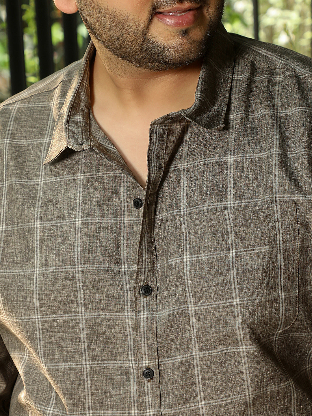 Men Dark Khaki Checks Shirt