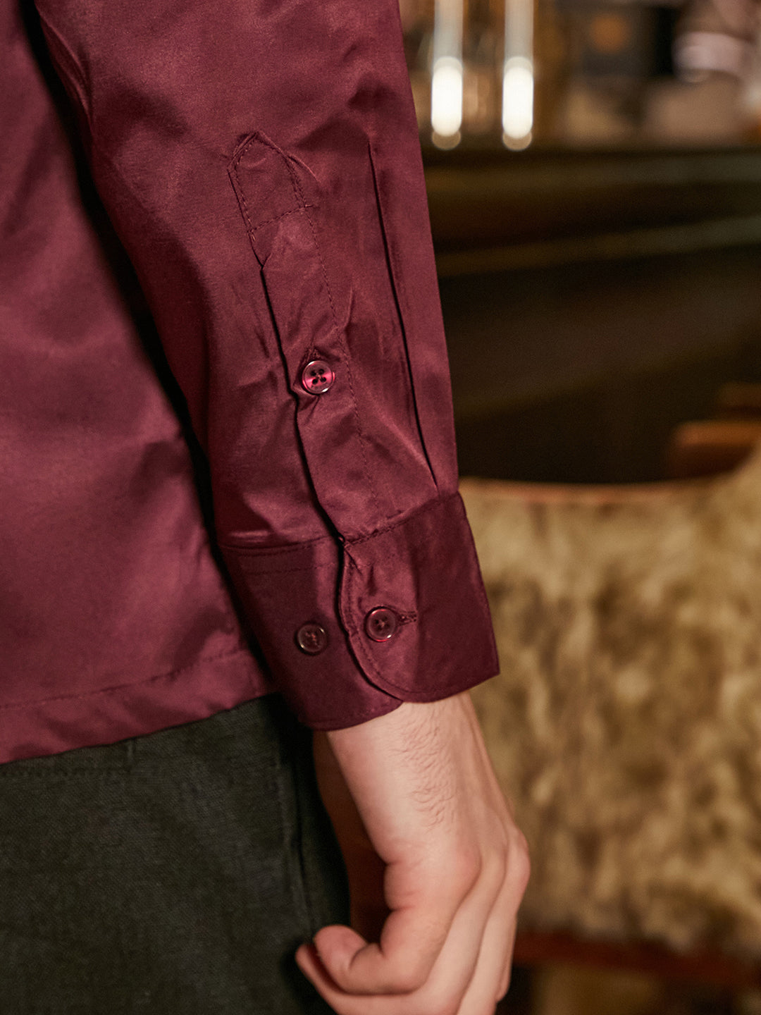 Men Burgundy Red Solid Cuban Shirt